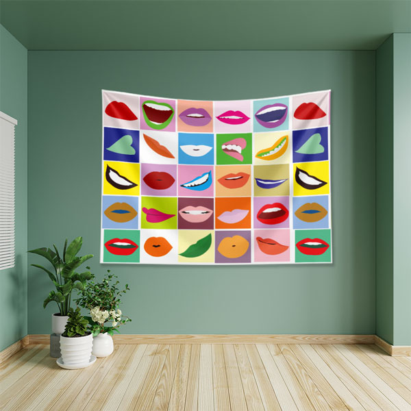 Renkli Dudak İllüstrasyonları Duvar Örtüsü Dekoratif Kumaş Baskı 6019