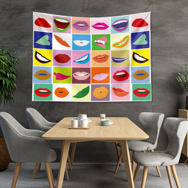 Renkli Dudak İllüstrasyonları Duvar Örtüsü Dekoratif Kumaş Baskı 6019