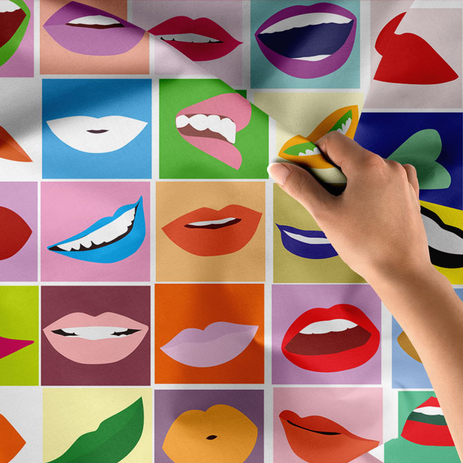 Renkli Dudak İllüstrasyonları Duvar Örtüsü Dekoratif Kumaş Baskı 6019