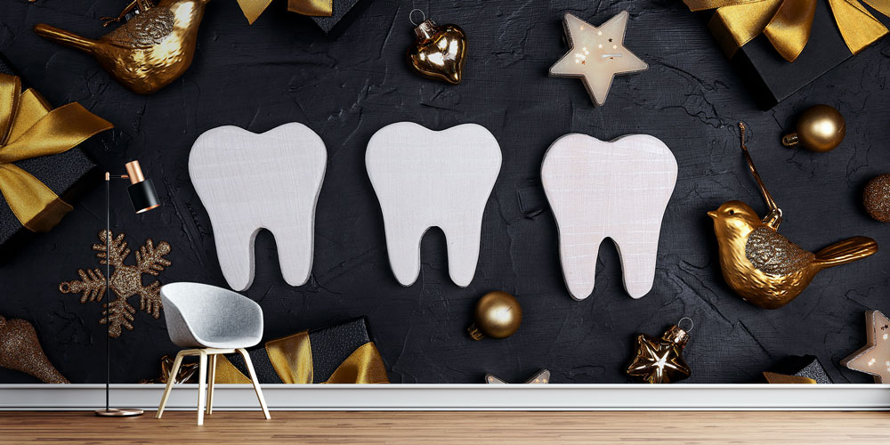 Diş Klinikleri İçin Siyah ve Altın Temalı Dekoratif Duvar Kağıdı 5997