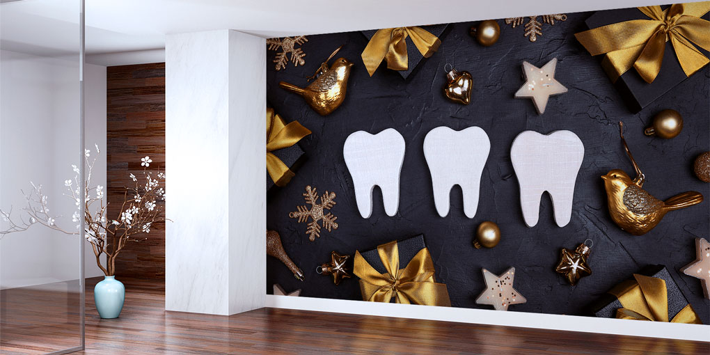 detanl-duvar-kagidi-5997-01 Diş Klinikleri İçin Siyah ve Altın Temalı Dekoratif Duvar Kağıdı 5997