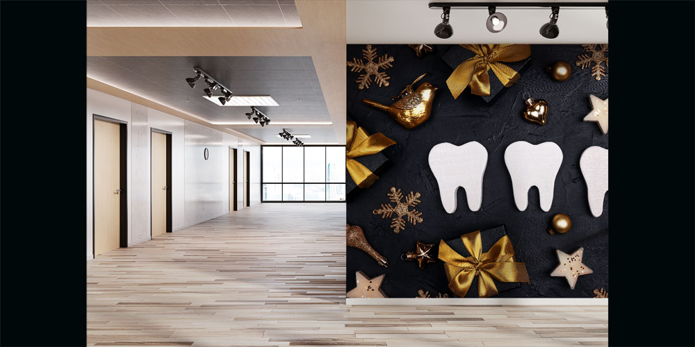 detanl-duvar-kagidi-5997-02 Diş Klinikleri İçin Siyah ve Altın Temalı Dekoratif Duvar Kağıdı 5997