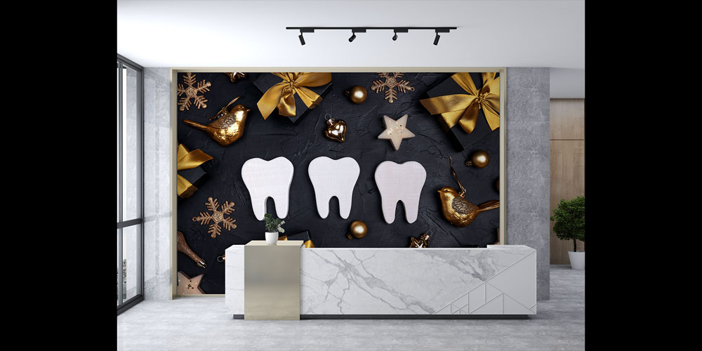 detanl-duvar-kagidi-5997-03 Diş Klinikleri İçin Siyah ve Altın Temalı Dekoratif Duvar Kağıdı 5997