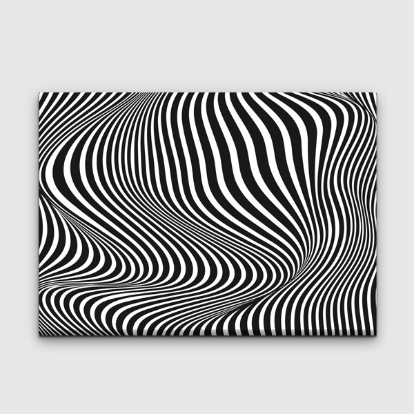 Siyah Beyaz Op Art Dalgalı Çizgiler Dijital Sanat Kanvas Duvar Tablosu 4811