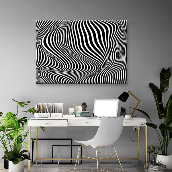 Siyah Beyaz Op Art Dalgalı Çizgiler Dijital Sanat Kanvas Duvar Tablosu 4811