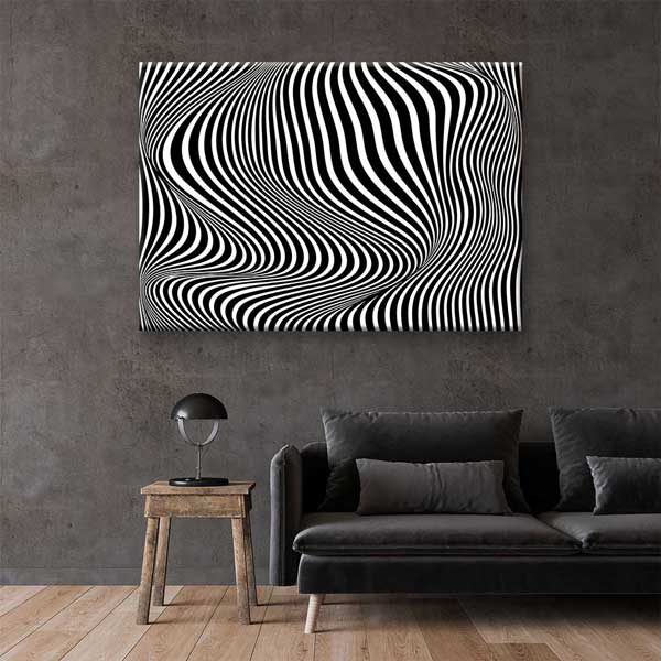 Siyah Beyaz Op Art Dalgalı Çizgiler Dijital Sanat Kanvas Duvar Tablosu 4811