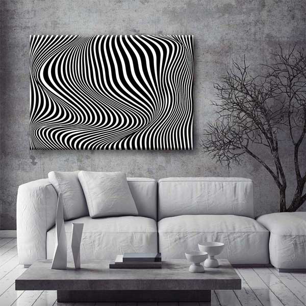 Siyah Beyaz Op Art Dalgalı Çizgiler Dijital Sanat Kanvas Duvar Tablosu 4811