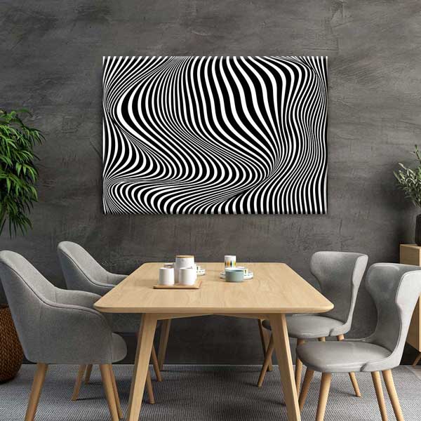 Siyah Beyaz Op Art Dalgalı Çizgiler Dijital Sanat Kanvas Duvar Tablosu 4811