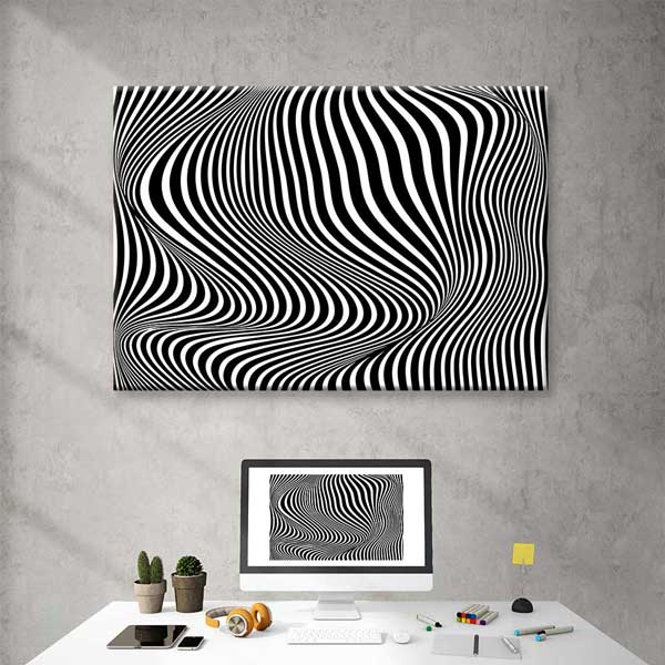 Siyah Beyaz Op Art Dalgalı Çizgiler Dijital Sanat Kanvas Duvar Tablosu 4811