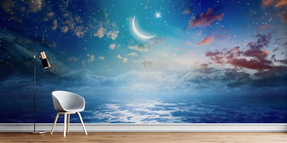 Hilal ve Gökyüzü Manzaralı Dekoratif Duvar Kağıdı 10505