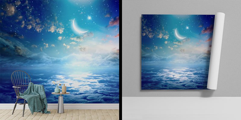 din-islam-duvar-dekorasyon-10505-00 Hilal ve Gökyüzü Manzaralı Dekoratif Duvar Kağıdı 10505