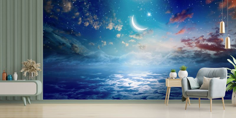 Hilal ve Gökyüzü Manzaralı Dekoratif Duvar Kağıdı 10505