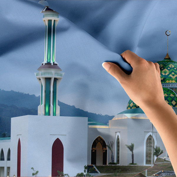 Minareli Yeşil Kubbeli Modern Cami Duvar Örtüsü 10563