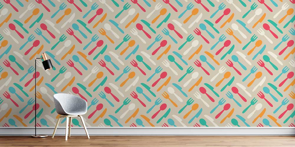 Renkli Mutfak Gereçleri Desenli Duvar Kağıdı 1135