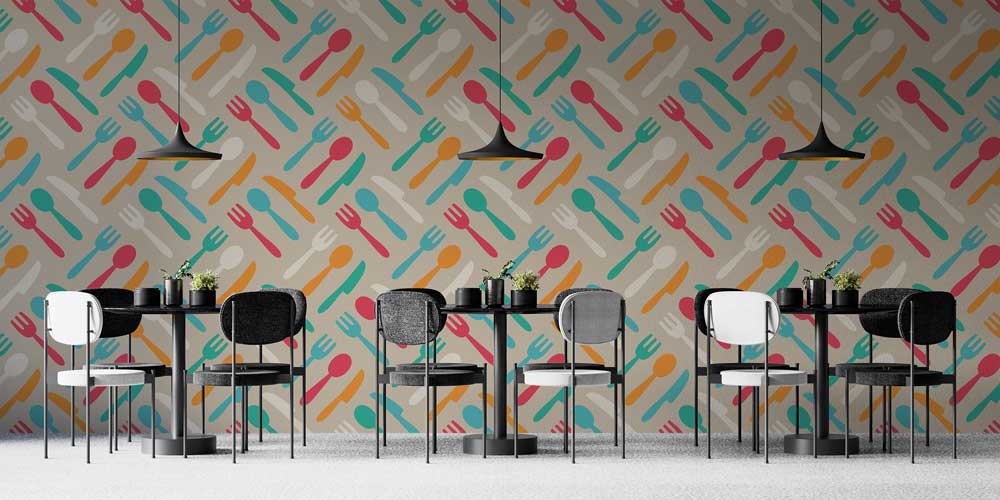 Renkli Mutfak Gereçleri Desenli Duvar Kağıdı 1135