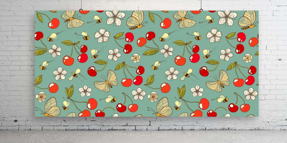 Kiraz ve Çiçek Desenli Duvar Kağıdı 1131