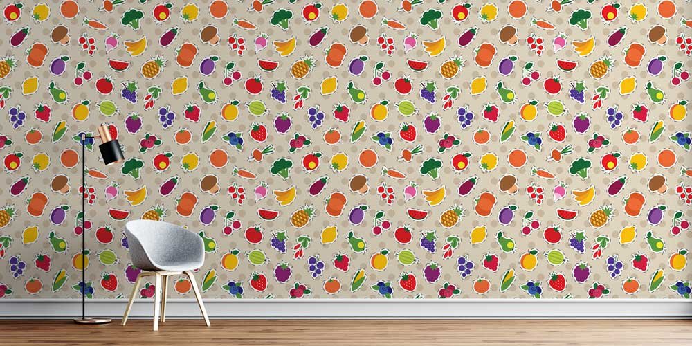 dining-hall-wall-decor-1134-00 Renkli Meyve ve Sebze Desenli Duvar Kağıdı 1134
