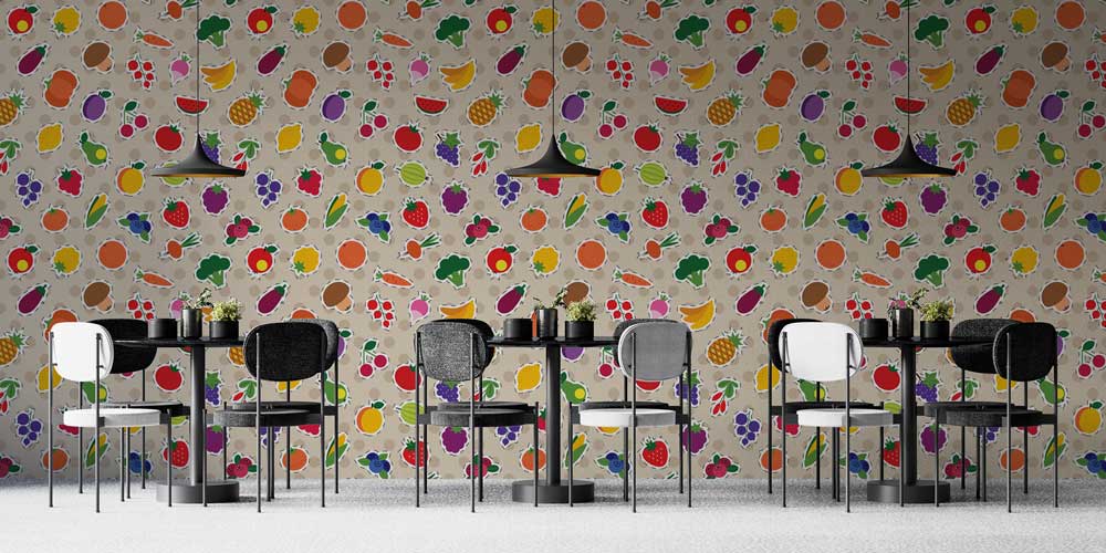 Renkli Meyve ve Sebze Desenli Duvar Kağıdı 1134