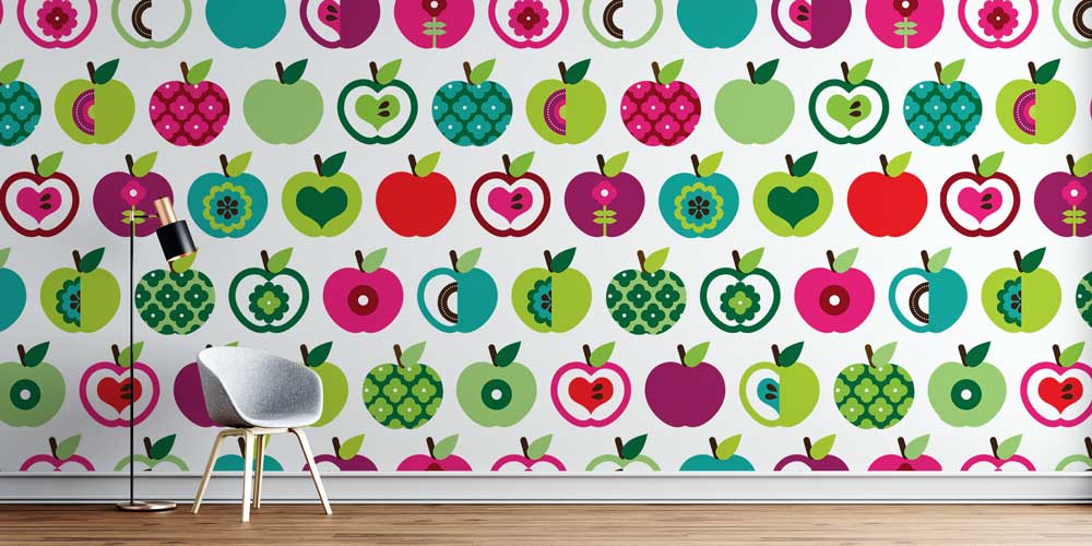 Renkli Elma Desenli Duvar Kağıdı 1132