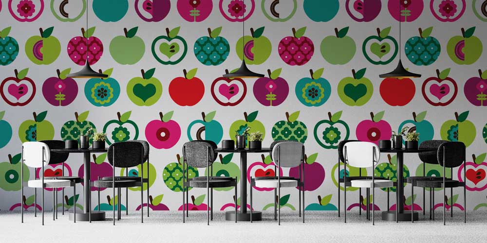 Renkli Elma Desenli Duvar Kağıdı 1132