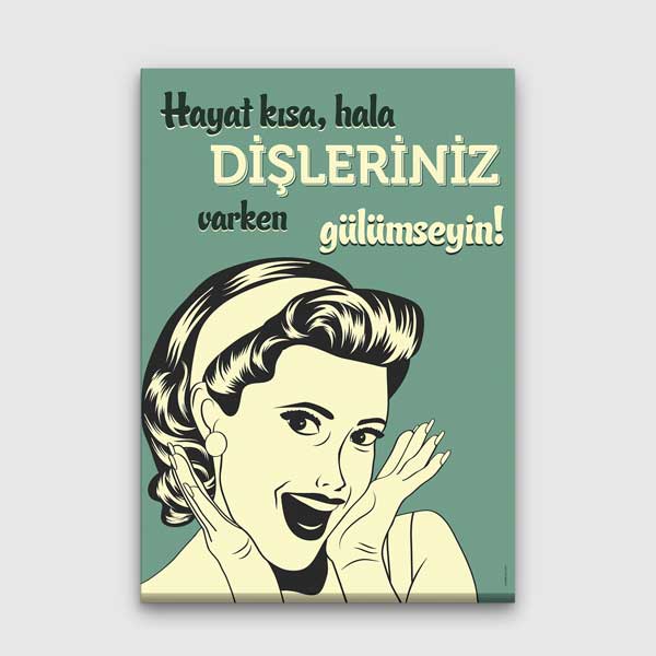 dis-duvar-dekor-1346-00 Diş Klinikleri İçin Retro Tarz Motivasyonel Kanvas Duvar Tablosu – 1346