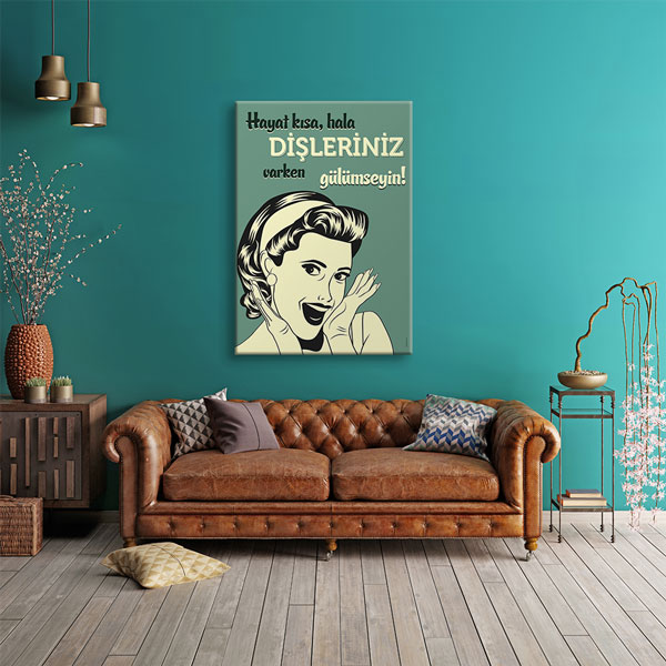 dis-duvar-dekor-1346-02 Diş Klinikleri İçin Retro Tarz Motivasyonel Kanvas Duvar Tablosu – 1346