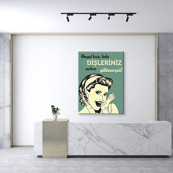 dis-duvar-dekor-1346-03 Diş Klinikleri İçin Retro Tarz Motivasyonel Kanvas Duvar Tablosu – 1346