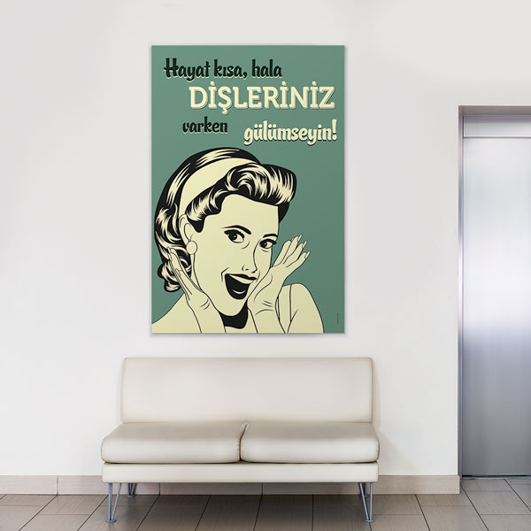 dis-duvar-dekor-1346-04 Diş Klinikleri İçin Retro Tarz Motivasyonel Kanvas Duvar Tablosu – 1346