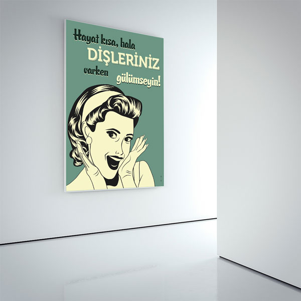 dis-duvar-dekor-1346-05 Diş Klinikleri İçin Retro Tarz Motivasyonel Kanvas Duvar Tablosu – 1346