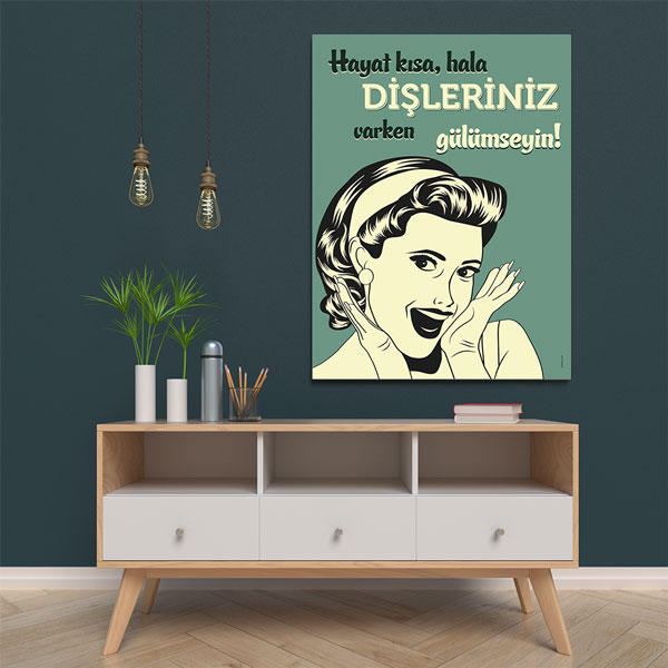 dis-duvar-dekor-1346-06 Diş Klinikleri İçin Retro Tarz Motivasyonel Kanvas Duvar Tablosu – 1346