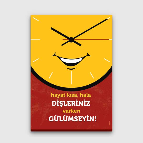 dis-klinigi-dekorasyon-1345-00 Diş Klinikleri İçin Motivasyonel Saat Tasarımlı Kanvas Duvar Tablosu – 1345