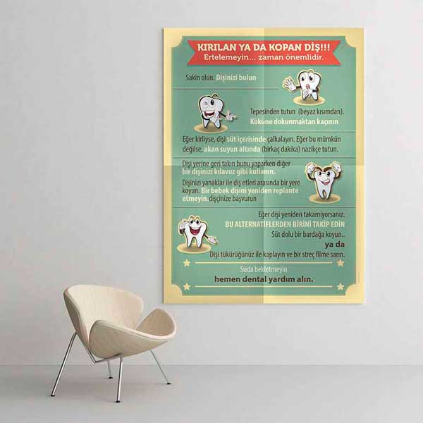 Kırılan veya Kopan Diş İçin Acil Müdahale Talimatları Duvar Tablosu – 1350