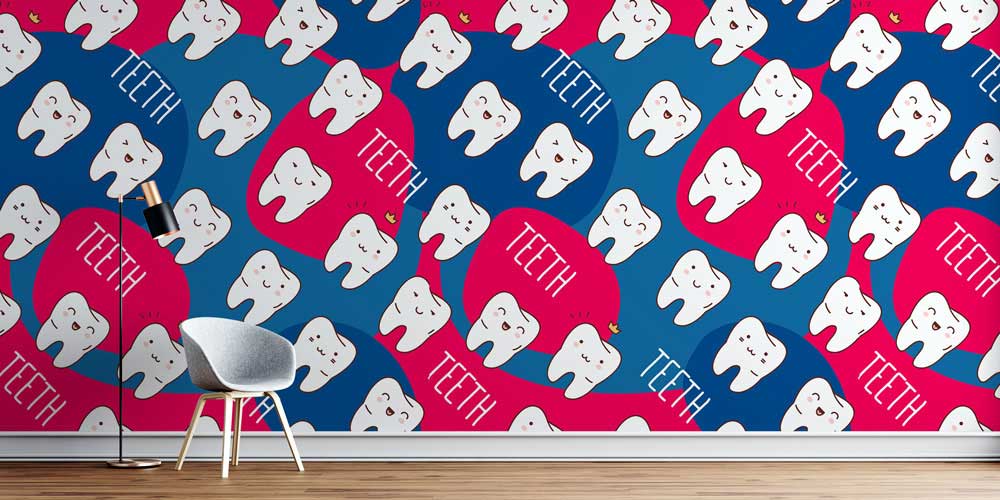 dis-klinik-duvar-dekor-2508-00 Diş Klinikleri İçin Sevimli Diş Desenli Duvar Kağıdı 2508