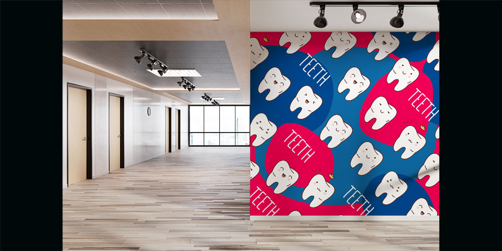 Diş Klinikleri İçin Sevimli Diş Desenli Duvar Kağıdı 2508