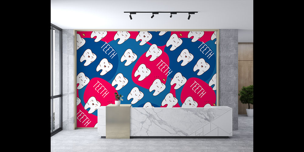 Diş Klinikleri İçin Sevimli Diş Desenli Duvar Kağıdı 2508