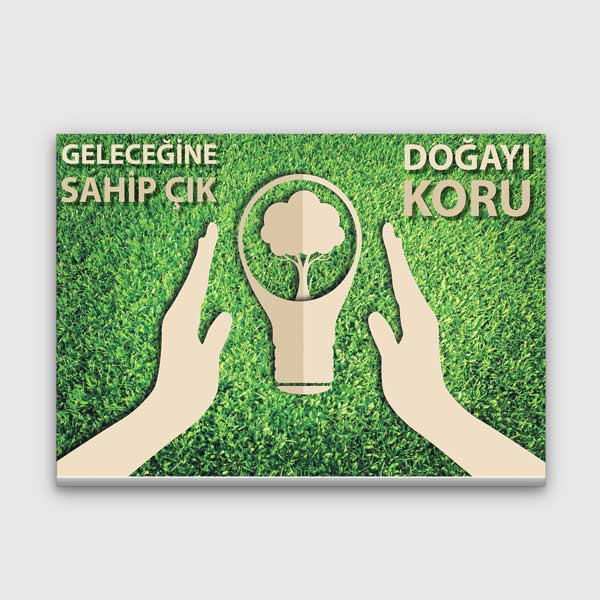 "Geleceğine Sahip Çık Doğayı Koru" Ampul Temalı Duvar Tablosu – 3379