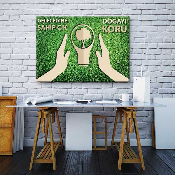 "Geleceğine Sahip Çık Doğayı Koru" Ampul Temalı Duvar Tablosu – 3379