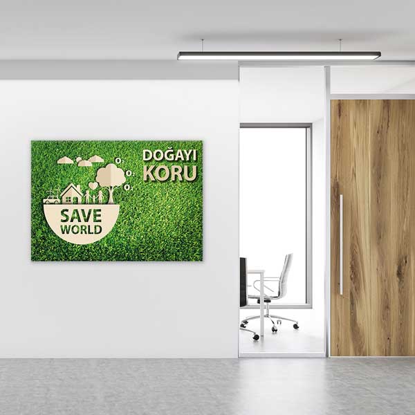"Doğayı Koru Save World" Duvar Tablosu - Çevre ve Sürdürülebilirlik Posteri – 3374