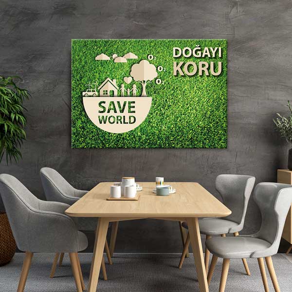 "Doğayı Koru Save World" Duvar Tablosu - Çevre ve Sürdürülebilirlik Posteri – 3374