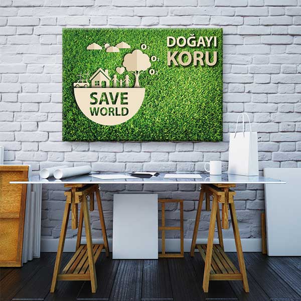 "Doğayı Koru Save World" Duvar Tablosu - Çevre ve Sürdürülebilirlik Posteri – 3374