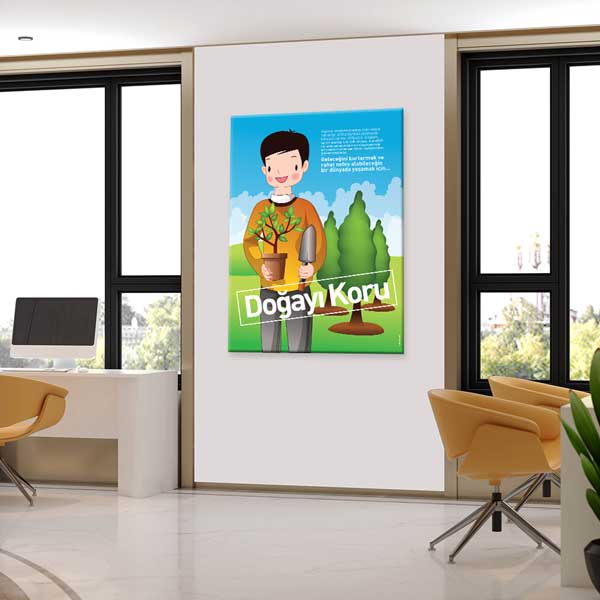 "Doğayı Koru" Erkek Çocuğu ve Fidan Temalı Çevre Bilinci Posteri – B-703