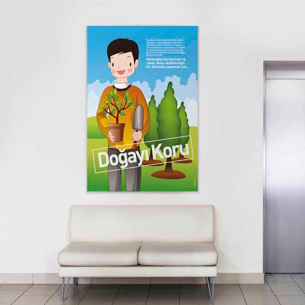 "Doğayı Koru" Erkek Çocuğu ve Fidan Temalı Çevre Bilinci Posteri – B-703