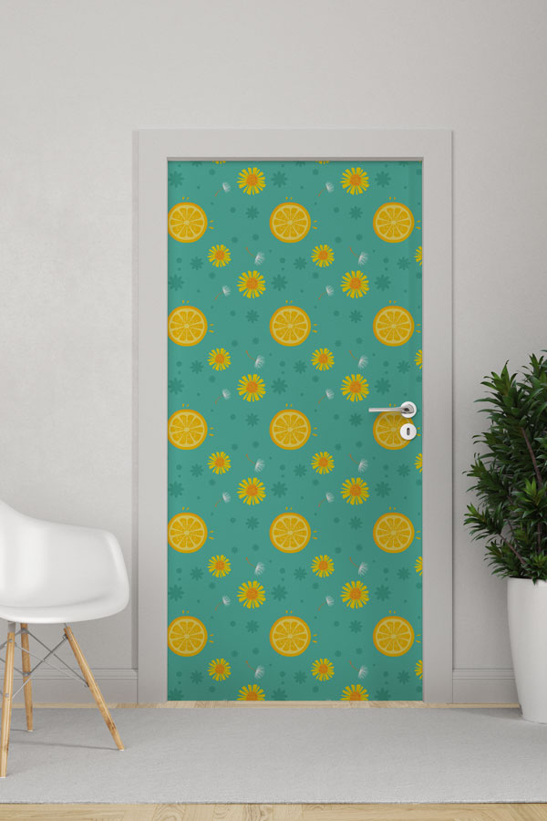 Portakal ve Çiçek Desenli Doğa Temalı Kapı Giydirme 9471