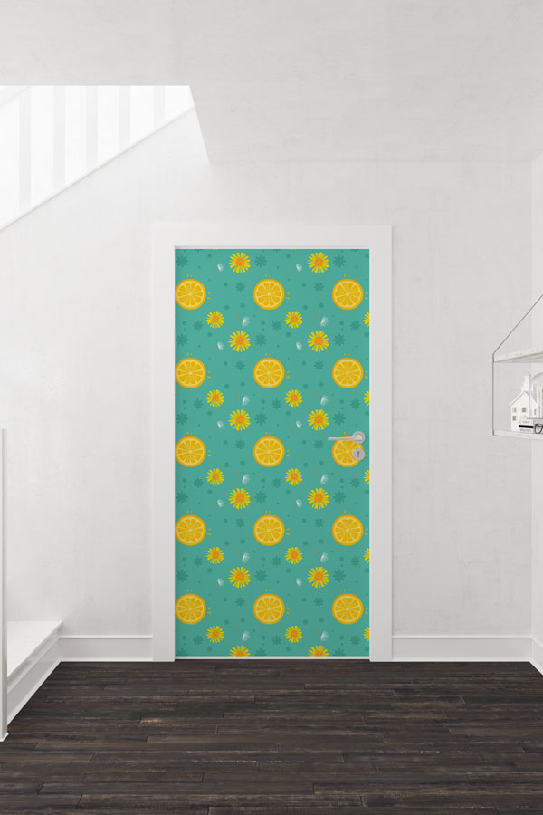 Portakal ve Çiçek Desenli Doğa Temalı Kapı Giydirme 9471