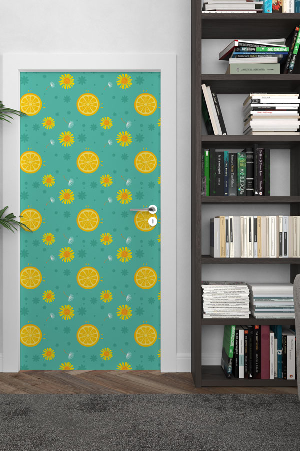 Portakal ve Çiçek Desenli Doğa Temalı Kapı Giydirme 9471