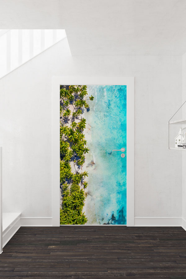 Tropikal Sahil ve Turkuaz Deniz Manzaralı Kapı Giydirme 9484