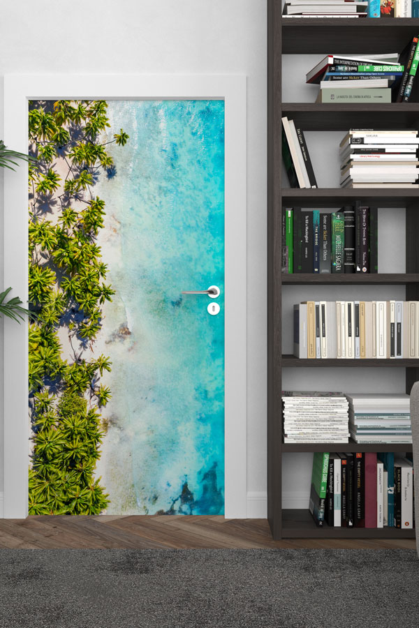 Tropikal Sahil ve Turkuaz Deniz Manzaralı Kapı Giydirme 9484