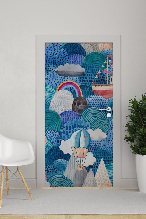 Masalsı Deniz ve Balon İllüstrasyonlu Kapı Giydirme 9504
