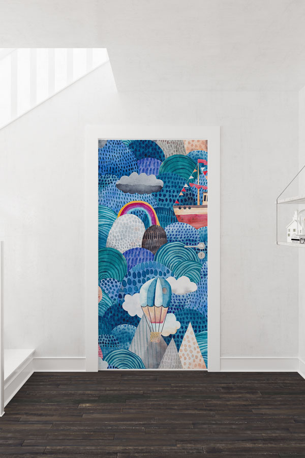 Masalsı Deniz ve Balon İllüstrasyonlu Kapı Giydirme 9504