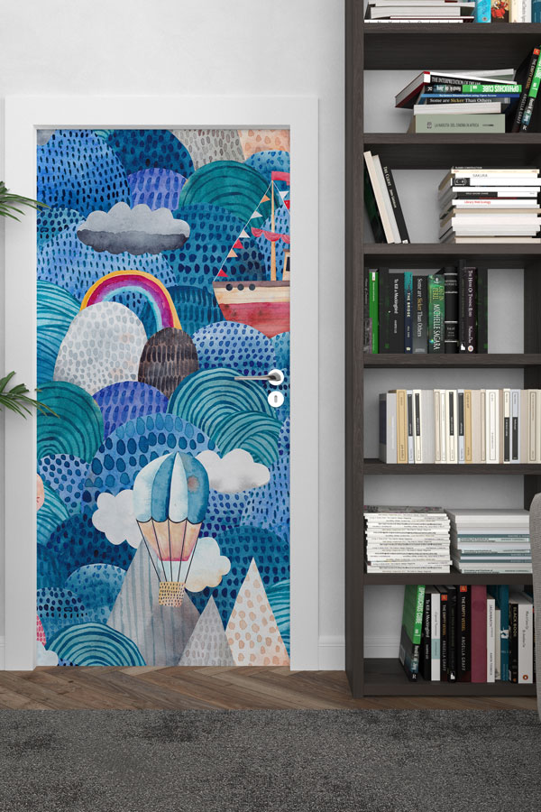 Masalsı Deniz ve Balon İllüstrasyonlu Kapı Giydirme 9504